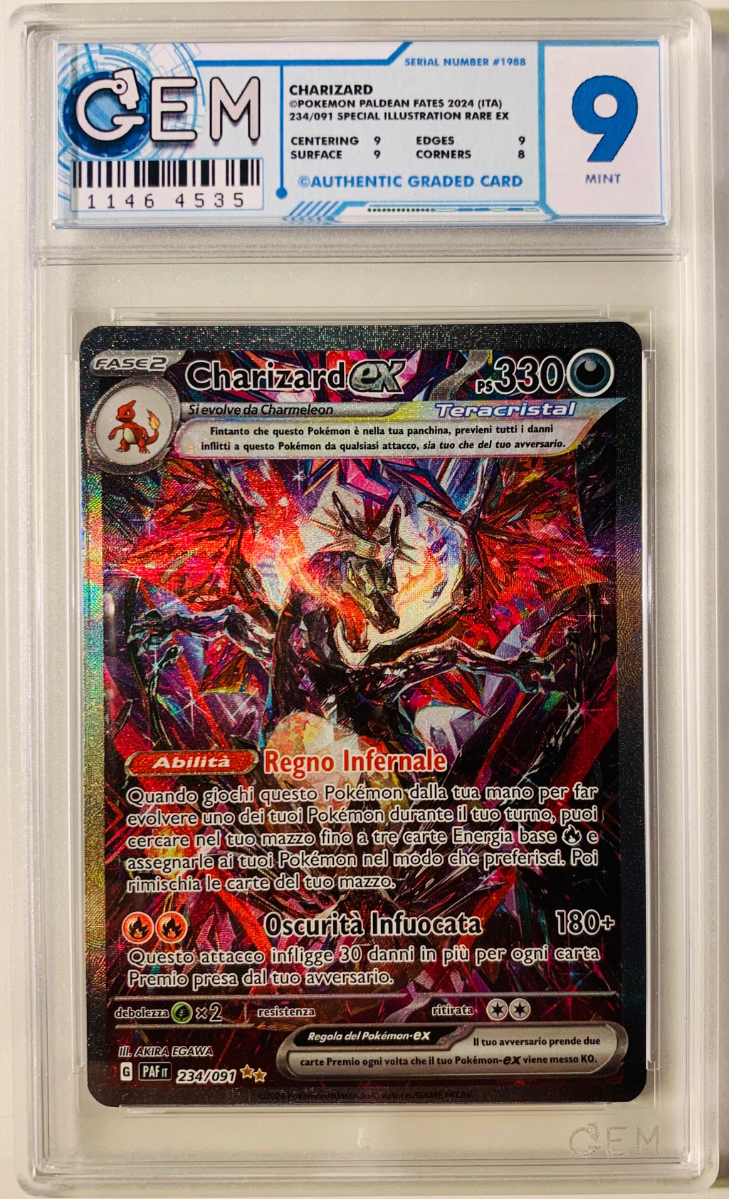 Charizard EX Illustrazione Rara 234/091 Destino di Paldea GEM 9