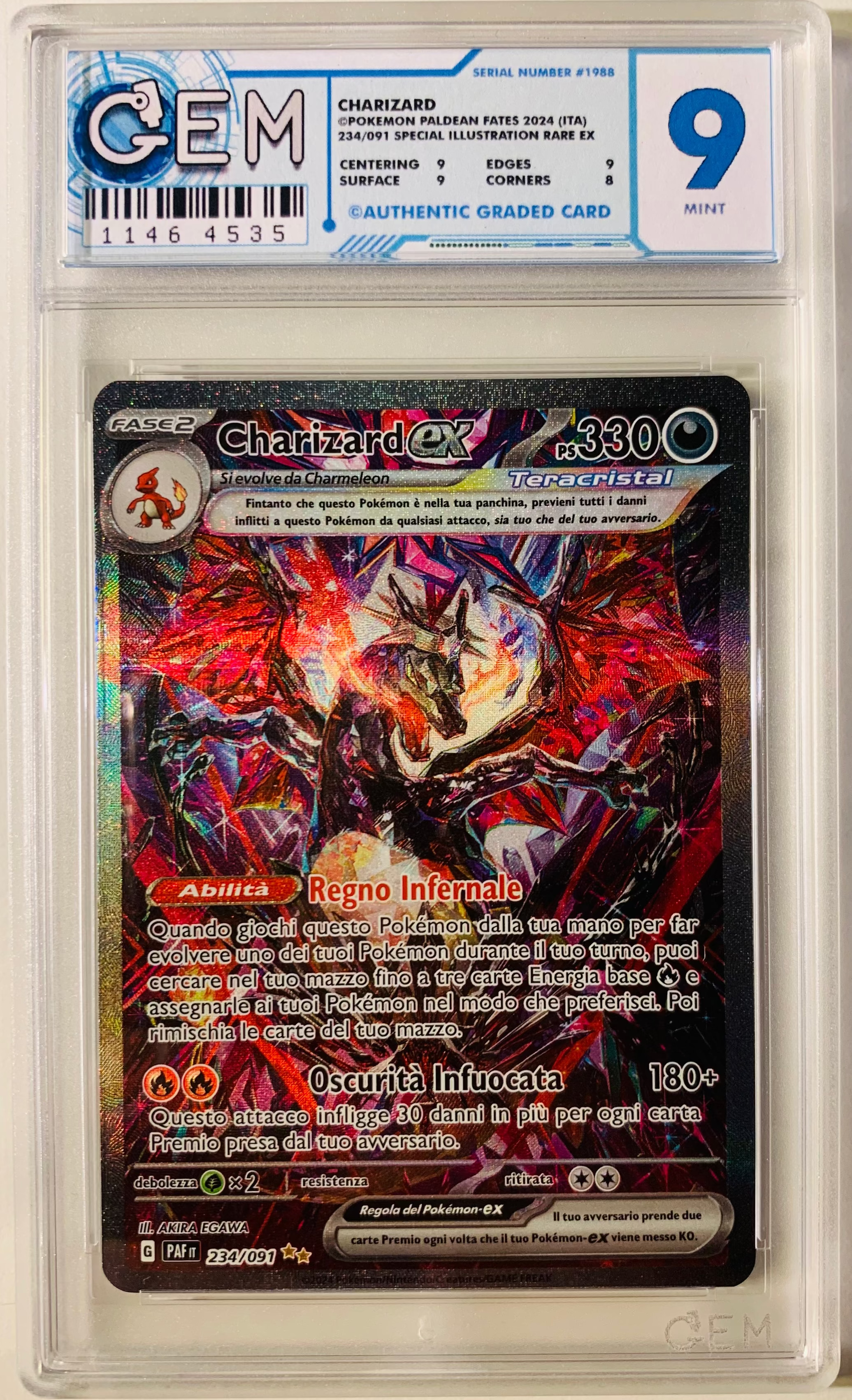 Charizard EX Illustrazione Rara 234/091 Destino di Paldea GEM 9