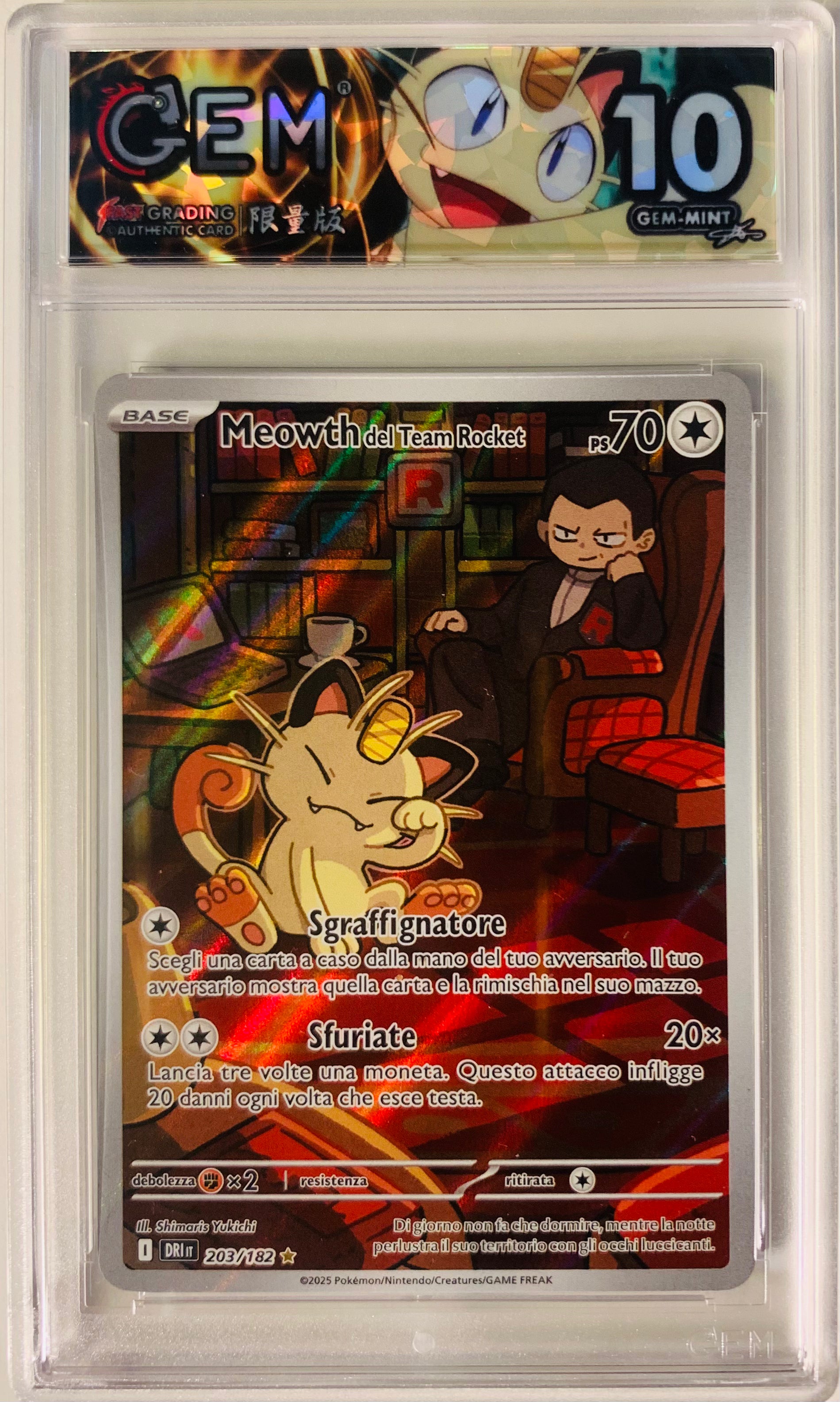 Meowth del Team Roket Illustrazione Rara 203/182 GEM 10